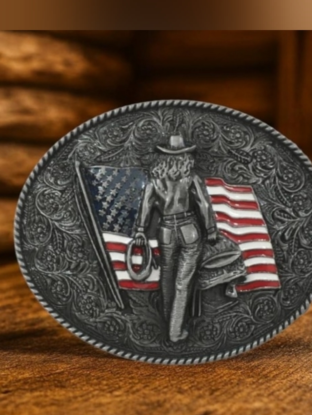 New Cowboy Cowgirl Western rodeo American flag belt buckle Gold Or Silver